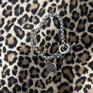 Stainless Steel Silver Toggle Chain Bracelet with Heart Charm